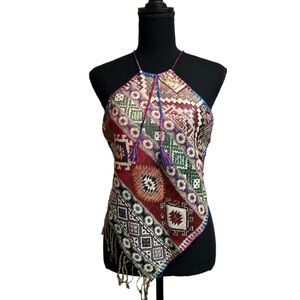 New Handmade Diamond cut halter. Adjustable ties. Multi Colored Design, Small